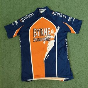 Santini Byrne Specialty Gases Navy Blue & Orange Zip Up Cycling Jersey Sz Large